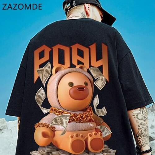 ZAZOMDE Men Oversized Hip hop T-shirt Fashion New Cartoon print Loose Short Sleeve Tops 2021 Summer Street Men Clothing T-shirt