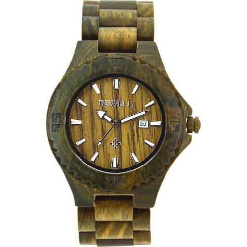 BEWELL W023B Hot Sell Men Wood Watch Quartz Watches Wooden Band Calendar Luxury Male Dress Watch relogio masculino