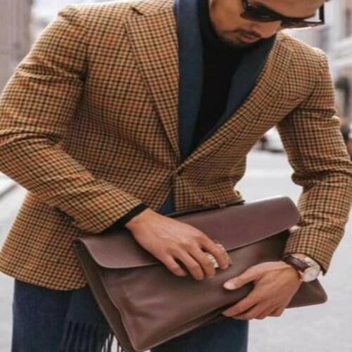 2020 Mens Houndstooth Blazer Tweed Notch Lapel Formal Evening Party Tuxedos Office NEW Design Tuxedos