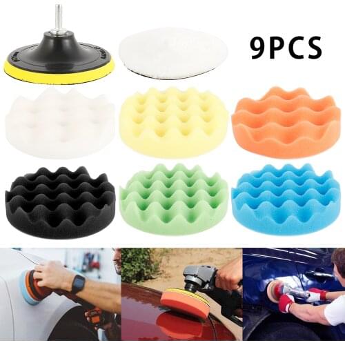 9Pcs/Set 5 inch 125mm Car Waxing Polishing Buffing Sponge Pads Kit with Hook Loop Backing Pad