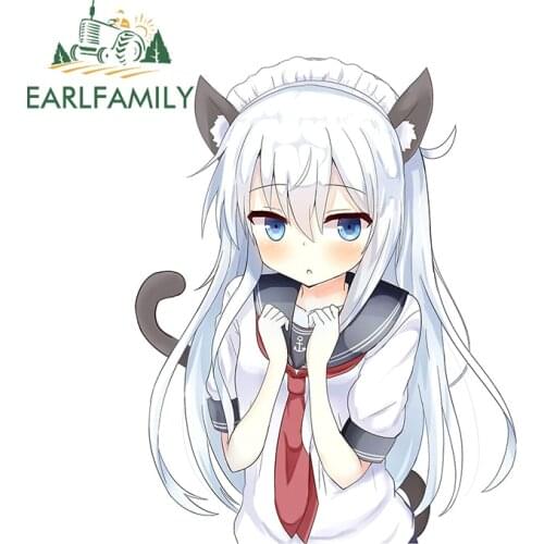 EARLFAMILY 13cm x 10cm for Cute Hibiki Neko Cat Ear Decal Motorcycle Car Sticker Personality Sunscreen Scratch-Proof Car Styling