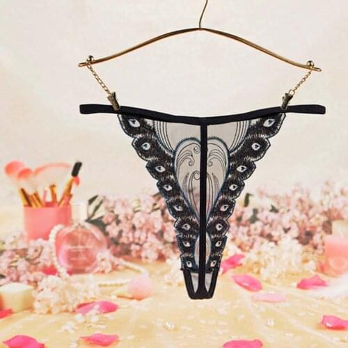 2021 New Middle-Rise Lace Panties Women Transparent Mesh Embroideric T-Back Female Thin Belt Bandage G String Thong Underwear