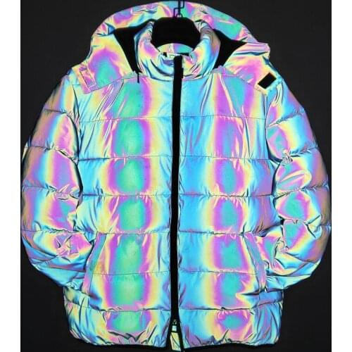 Thickening of new fund of 2020 men hooded color reflective cotton-padded jacket youth warm cotton-padded clothes in winter