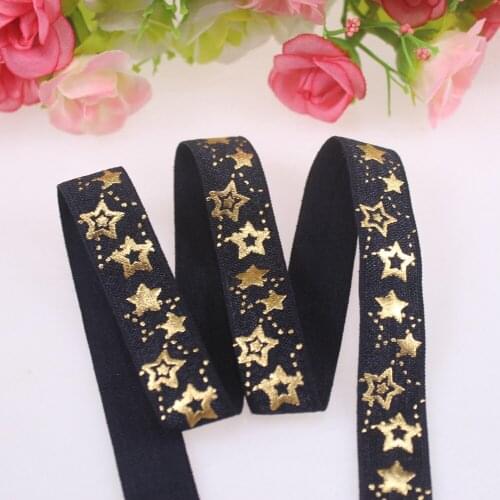 New arrival gold foil printed Fold over elastic 5/8,50yards per lot,Welcome to Custom printing