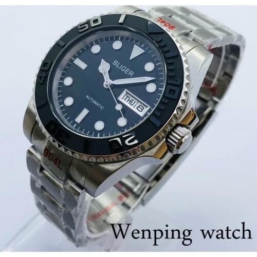 New Bliger 40mm Mens Top Luxury Mechanical Watch Sapphire Glass Ceramic Bezel Date Luminous NH36 Movement Mens Automatic Watch