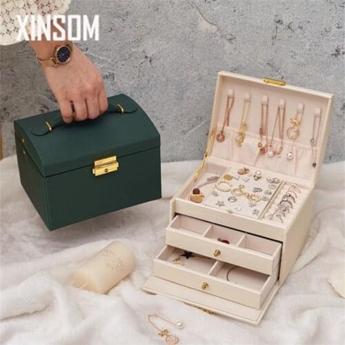XINSOM Jewelry Organizer High Capacity Jewelry Box Necklace Earrings Rings Jewelry Packaging Display Box Travel Casket Case New