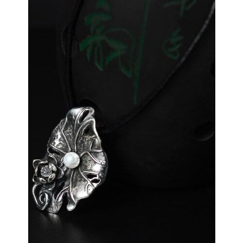 Wind S925 Pure Silver Thai Silver Lotus Lotus Necklace Restoring Ancient Ways Female Mosaic Freshwater Pearl Necklace