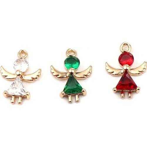 Doreen Box Angle Rhinestone Charms Pendants Handmade Jewelry Religious Series Copper Pendants 15x11mm,5 PCs