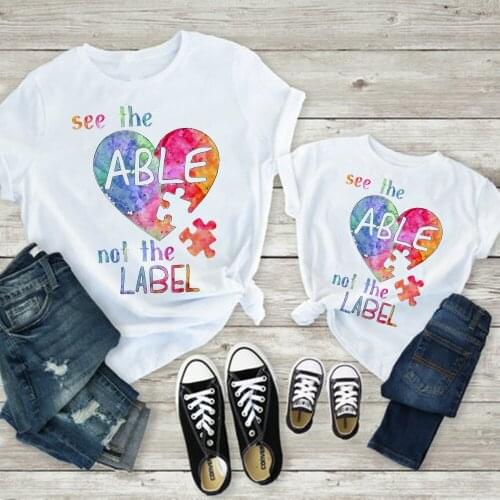 Casual Look Family Outfits T-shirts Kids Clothes Mother Daughter Female T Shirt SEE THE ABLE NOT THE LABEL Letter print T-Shirt