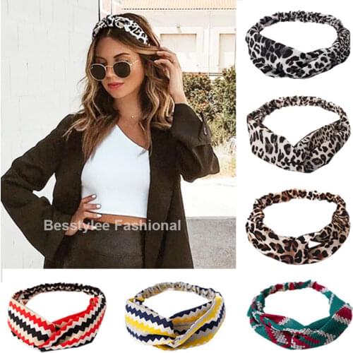 New Leopard Headbands Vintage Cross Knot Hair Bands Bandanas Fashion Elastic Hair Band Hair Accessories Twisted Knotted Headwrap