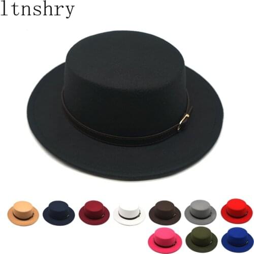 New Belt Fedora Hats for Women Men Autumn Winter Ladies Vintage Fascinator Multicolor Panama Flat top Jazz Hat Wholesale