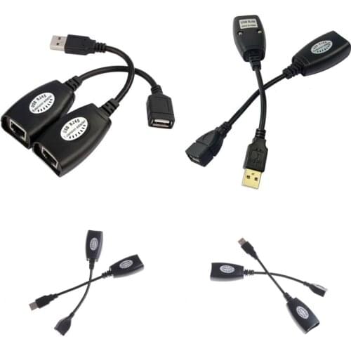 1 Set Black USB to RJ45 Extension Cable USB Type A Male RJ45 Female Cable LAN Adapter Extender Cat5e/6 Network Cables