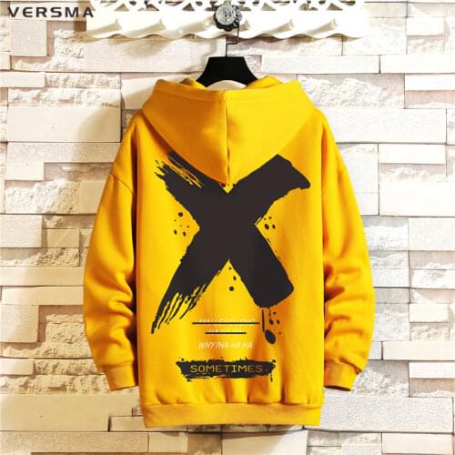 VERSMA 2020 Autumn Japanese Harajuku Graffiti Unisex Hoodies Men Hip Hop Streetwear Yellow Hoodie Sweatshirt Male Dropshipping