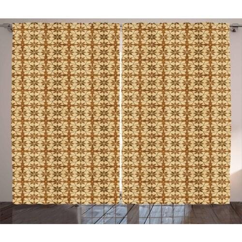 Retro Earthy Mosaic Curtains Antique Vintage Design Satin Fabric Drapes for Living Room Bedroom 2 Panel Window Set