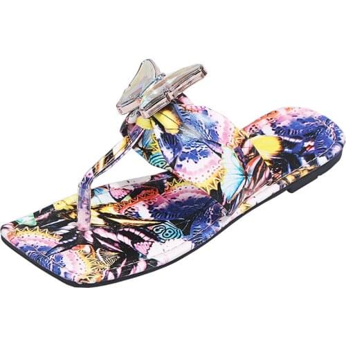 ADBOOV Crystal Butterfly Canvas Flip Flops Women Plus Size 42 43 Slippers Ladies Summer Flat Shoes