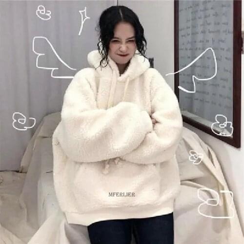 Size 4XL 120kg Winter Womens Coral Polar Fleece Hoodies Thick Warm feminino Sweatshirt Women Solid Color Long Sleeve Hoodies