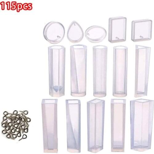 1=115pcs Water drop round square oval tube UV Epoxy Resin Silicone Molds Set for pendant with pin Jewelry making Casting Tools