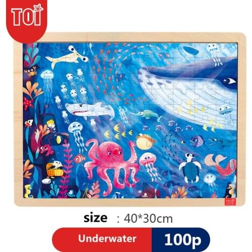 Toi Children Early Educational Baby Colorful Cartoon Wooden 100 Pieces Popular Educational Classic Jigsaw Puzzle Game Toys
