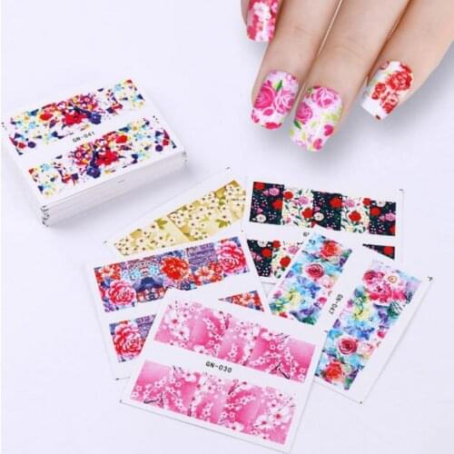 48pcs Colorful flower Nail Sticker Nail art Transfer 3D tape Decal Manicure design pattern watermark stick