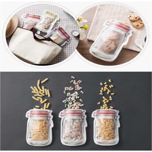 5PCS Reusable Mason Jar Bottles Bags Nuts Candy Cookies Bag Seal Fresh Food Storage Bag Snacks Zipper Sealed Kitchen Organizer