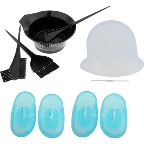 9pcs Salon Hair Color Dye Bowl Comb Brush Tipping Cap and Ear Covers Set Barber Highlight Tint Tools Kit