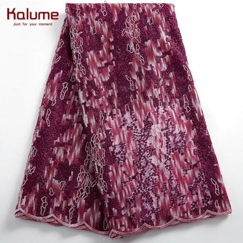 Kalume African Lace Fabric Brocade 2021 Tissu 5 Yards Sequins High Quality Nigerian Tulle Lace Fabric For Dresses Wedding F2436