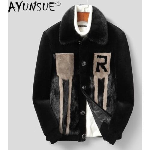 AYUNSUE Winter Jacket Men Clothing Mens Wool Fur Coat Male Real Mink Fur Collar Thick Warm Man Jackets Hommes Veste LXR933