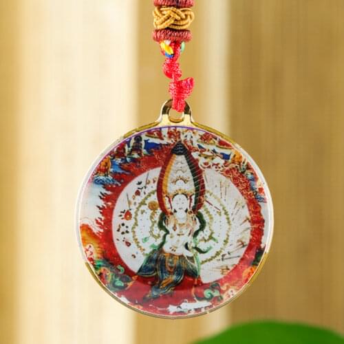 Big White Umbrella Buddha Statue Small Thangka Tibetan Buddhism Copper Foil Pendant Necklace