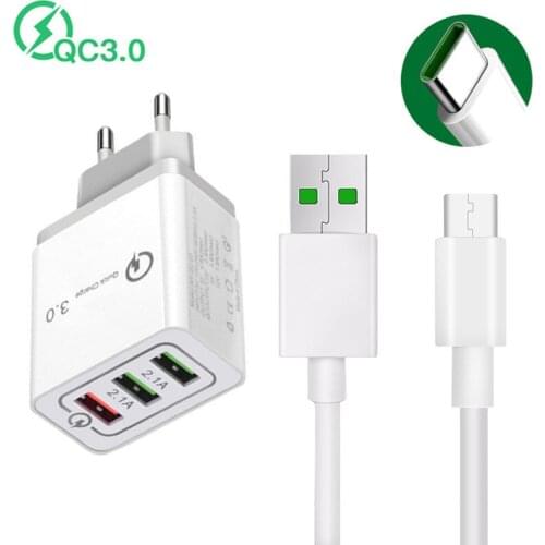 3 USB Ports Fast Charger VOOC 5A Type C Charge cable For Xiaomi OPPO X3 Huawei P40 Honor 10 20S 30 OPPO Reno Z F17 Realme X7 X2