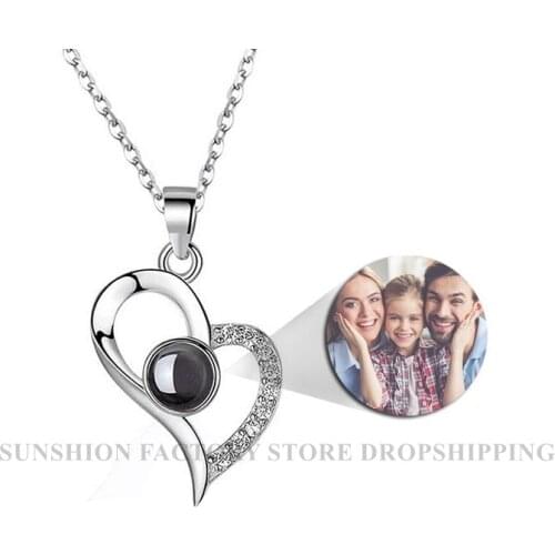 Projection Necklace For Memory Of LOVE Slope Heart Shaped Gifts Custom Projection Neck Chain Dropshipping