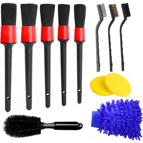 12 piece car detail brush set cleaning kit pulley brush steel wire brush detail brush fiber washing gloves cleaning pad