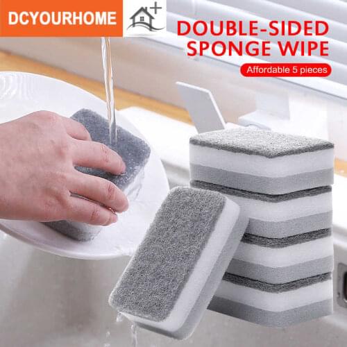 Double Sided Scouring Pad Gray Multi-function 5pcs Removing Rust Descaling Rub Pot Household Kitchen Accessories Cleaning Cloth