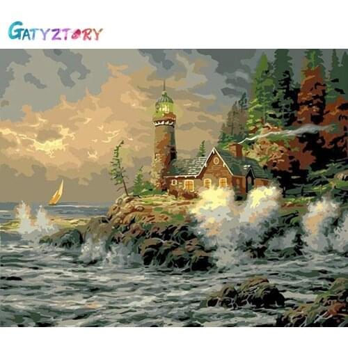 Gatyztory Paint By Numbers For Adults Landscape Canvas Painting Coloring By Numbers Set Home Decor Framed Acrylic Paints