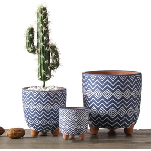 Nordic Style Geometric Pattern Triangle Ceramics Flowerpot Creative Gardening Balcony Large Green Radish Potted Plant Home Decor