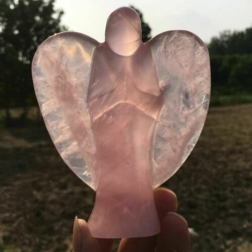 Natural Pink Crystal Sculpture Rose Crystal Angel Sculpture Crystal Skull Healing