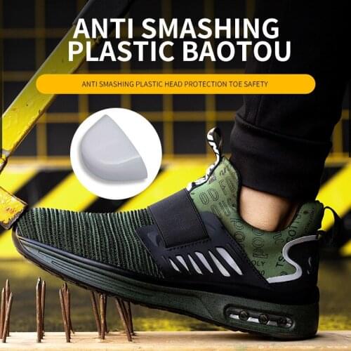 R-Win Safety Shoes Men Plastic Cap Toe Protective Safety Shoes Leisure Fashion Slip on Lightweight Work Shoes