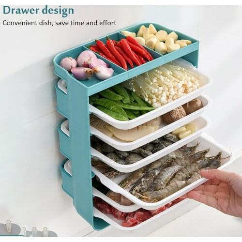 Kitchen Storage Multi Layer Dish Tray Wall Mounted Side Dish Stackable Vegetable Display Storage Plate Hot Pot Serving Plate