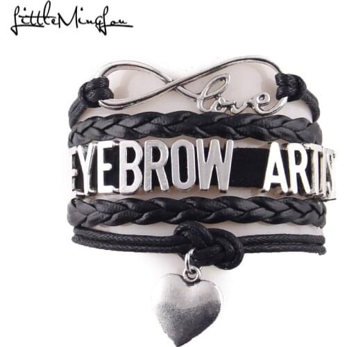 Little Minglou 4 colors Infinity Love eyebrow artist bracelet heart charm leather wrap bracelets & bangles for women jewelry