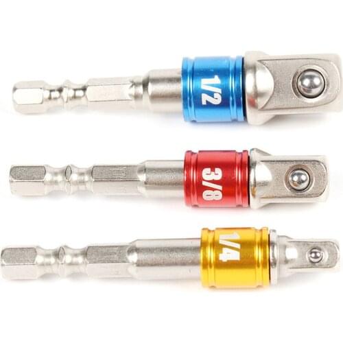 Mayitr 3pcs/set Hex Shank Set 1/4" 3/8" 1/2" Converter Socket Adapter Steel Hex Bit Set Quick Change Extension Power Tools