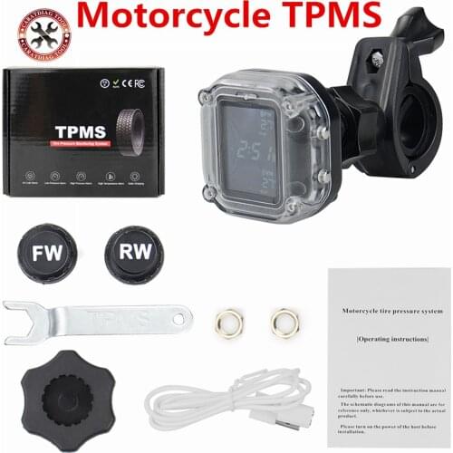 Motorcycle TPMS Tire Pressure Tire Temperature Monitoring System 2pcs Sensor 5V 6.2Bar USB Active Alarm Time Display for Safety