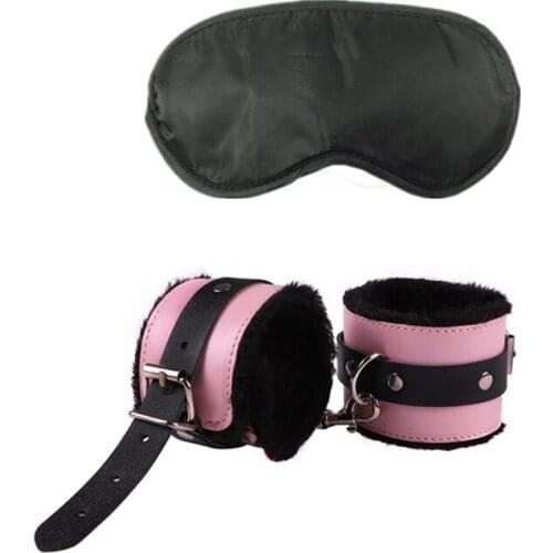 Men Women Fetish Restraints Erotic Accessories of 2Pcs Leather Bondage Handcuffs with Eye Mask for Bdsm Adults Sex Games
