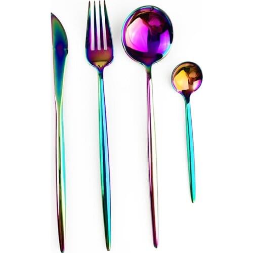 4pcs Rainbow Dinnerware Set 18/10 Stainless Steel Cutlery Set Knife Fork Spoon Tableware Wedding Silverware Set