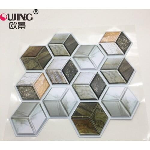 30*30cm*1pcs 3D Hexagon Retro Tiles Wall Stickers Kitchen Bathroom Waist Line Art Mural Home Decor Self-adhesive PVC Wall Decals