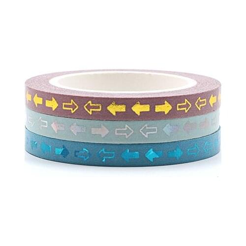 New 5mm wide Gold foil washi tape set arrows, hearts, stars designs colorful washi tape 3 rolls/per lot length 10mm