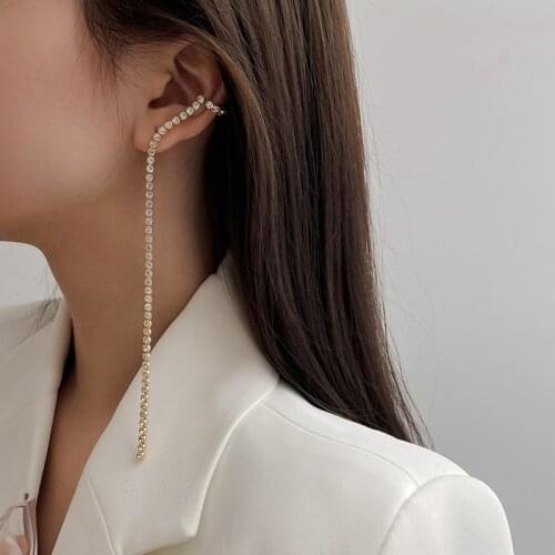 One Piece Full Rhinestone Ear Cuff Clip Earring for Women Hip Hop Long Earring Korean Fashion Party Jewelry 2021 New Trendy