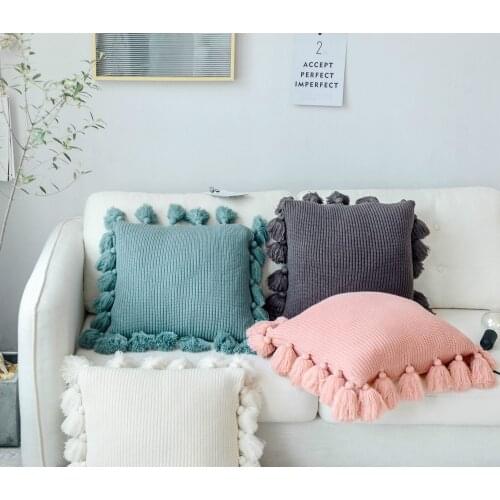 Solid Color Fringed Pillow Cover Nordic Pillow Wool Creative Home Cojines Decorativos Para Sofa Cushion Cover