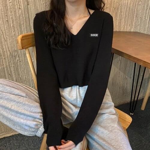 Autumn Female Long-sleeved Knitted Tops Light Breathable Short Sweater Women Japanese-style T-shirt