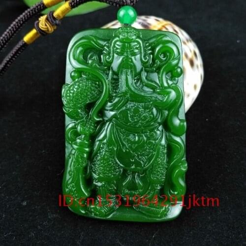 Men Charm for Natural Jade Guanyu Pendant Necklace Chinese Jewelry Gifts Carved Amulet Jadeite Fashion Green Hand Women