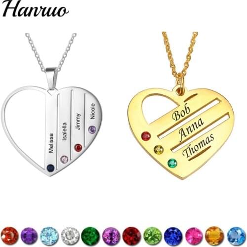 Custom Name Heart Pendant Necklace Personalized Engraved Name Stainless Steel Chain Necklaces Custom Birthstone Necklace Gifts