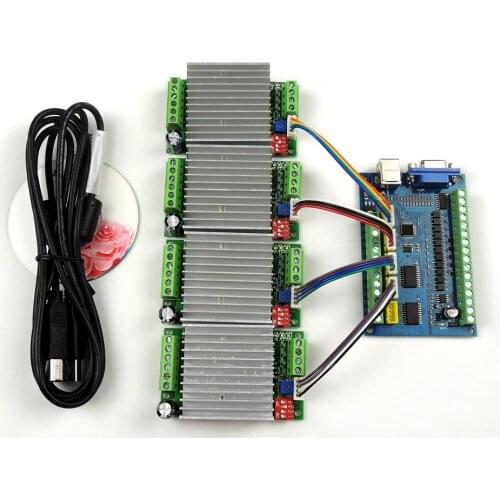 MACH3 USB CNC 5 Axis 100KHz Smooth Stepper Motion Control card breakout board+4PCS TB6600 1 Axis 4.5A Stepper Motor Driver board